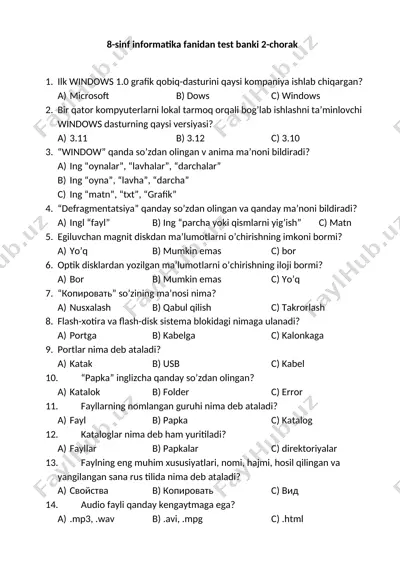 8-sinf 2-chorak test banki informatika — DOCX