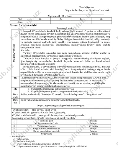 8-sinf algebra cam 2-chorak 2019-2020 — DOCX