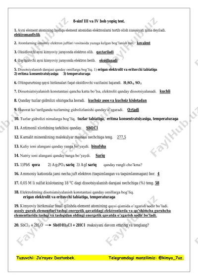 8-sinf iii va iv bob yopiq test. — PDF