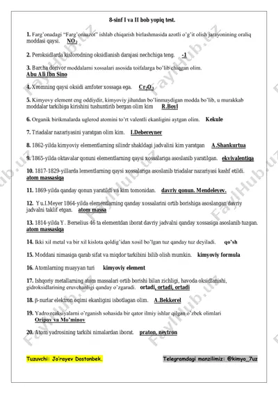 8-sinf i va ii bob yopiq test — PDF
