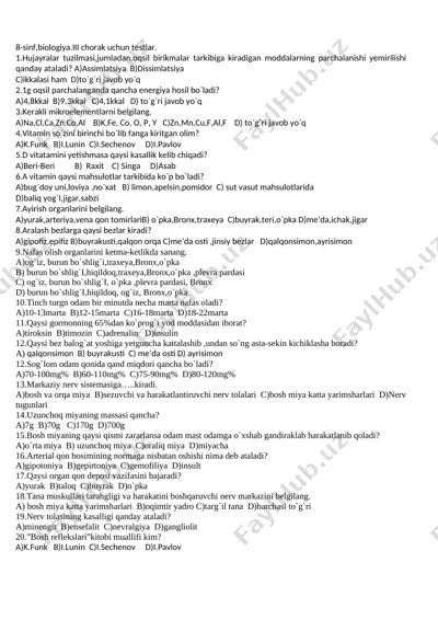 odam va uning salomatigi 3 chorak — DOCX