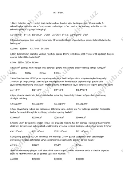 @yosh_ustozlar pisa 8 sinf fizika — DOCX