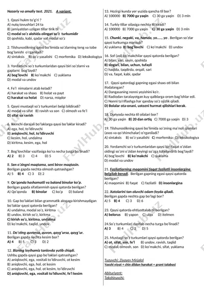 nazariy va amaliy test — DOCX