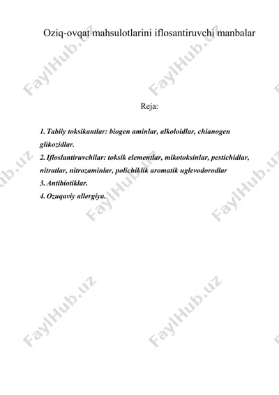 оziq-оvqаt mаhsulоtlаrini iflоsаntiruvchi mаnbаlаr — DOC