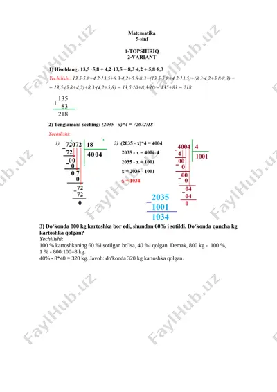 5 sinf imtihon javoblari — DOCX