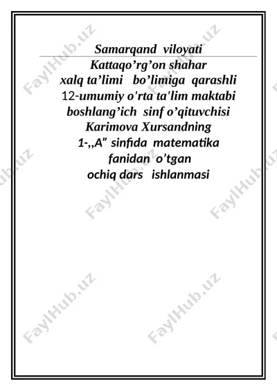 matematika 1 sinf ochiq dars ishlanma — DOCX
