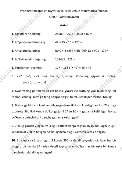 5-sinf kirish testi — PDF