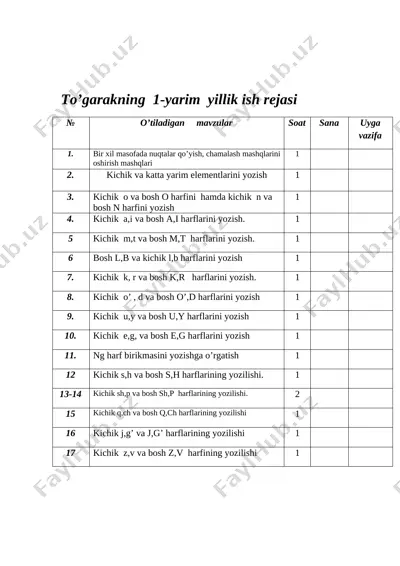 1-sinf to'garak ona tili — DOCX