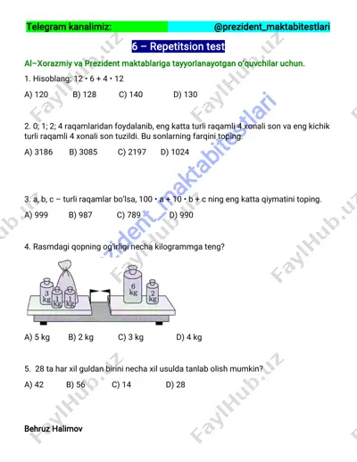 6 – repetitsion test (@prezident_maktabitestlari) — PDF