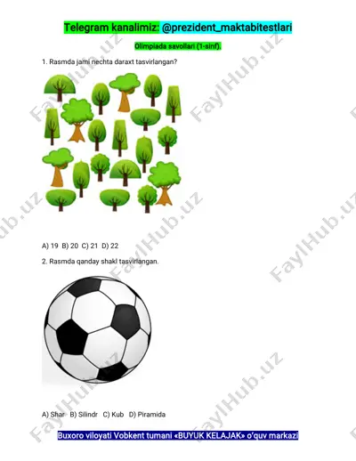 olimpiada savol 1-sinf — PDF