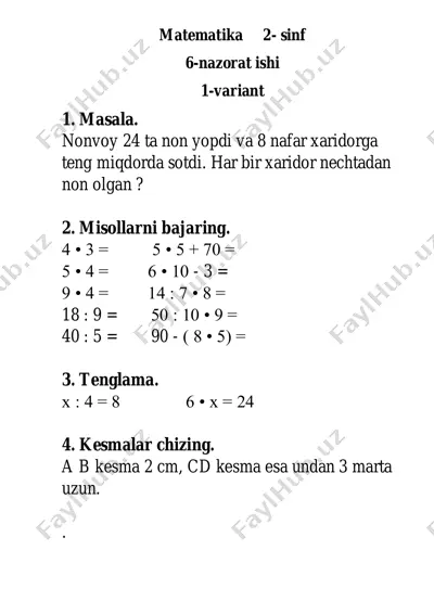 6- nazorat ishi matem 2- sinf — PDF