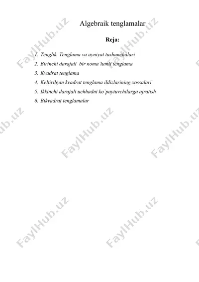 algеbraik tеnglamalar — DOC