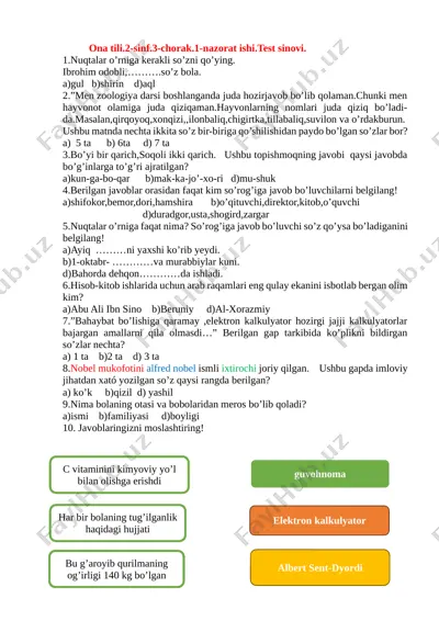 ona tili 3-chorak 1-nazorat ishi — DOCX
