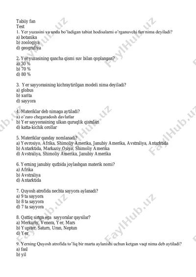 tabiiy fan test — PDF
