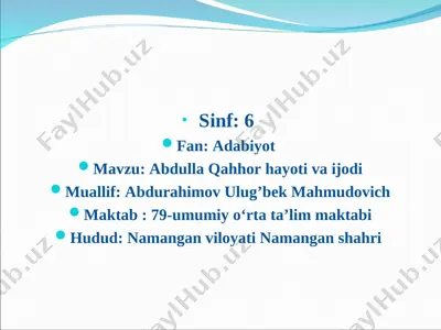abdulla qahhorhayoti va ijodi — PPT