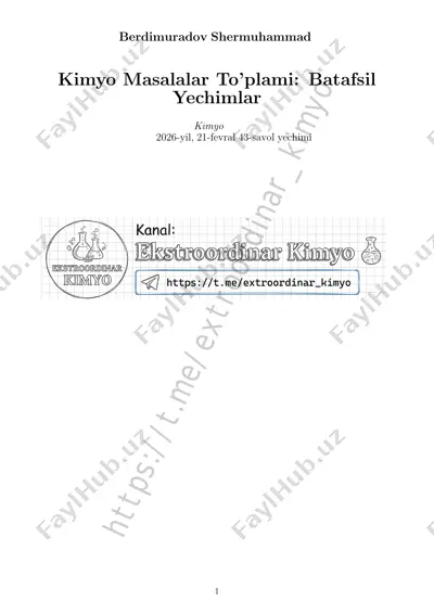 kimyodan o`rta murakkablikdagi 43 ta masalasning yechimi — PDF