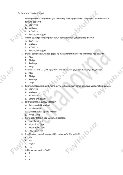 5.yordamchi so'zlar test.kumush — DOCX