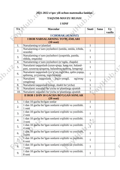 matematika taqvim reja 1-sinf-converted — DOCX