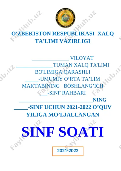 1-sinf soati 2021-2022 o'quv yili uchun xtb bulimi — DOCX