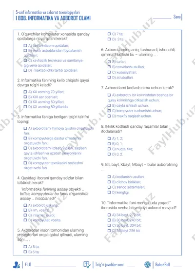 5-sinf informatika test 2020 dr.rtm.uz — PDF