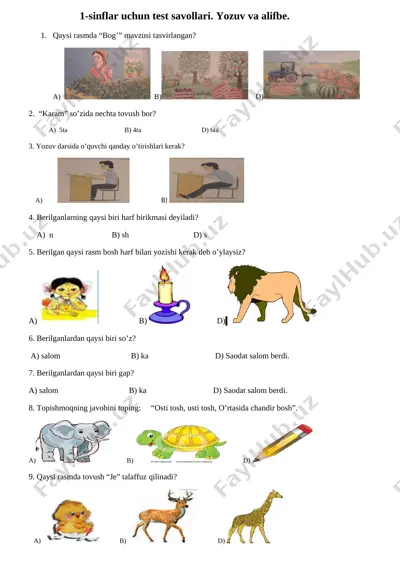 1-sinf alifbe,yozuv,atrofimizdagi olam — DOCX