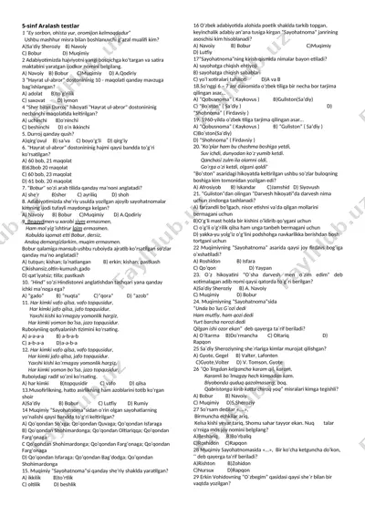 5-sinf aralash test yangi(1) — DOCX