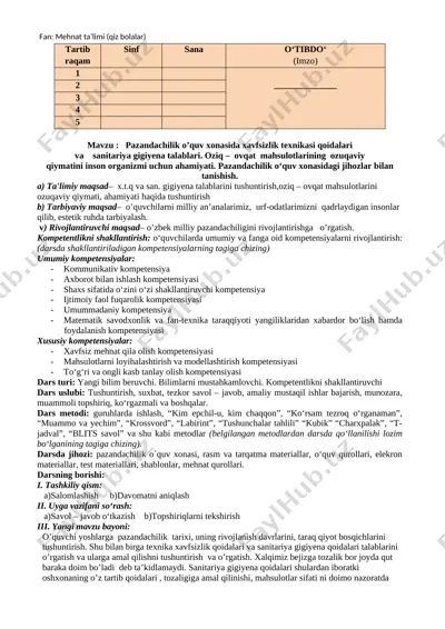 5-sinf texnologiya qizlar kanspekt — DOC