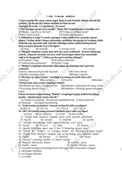 choraklik test 5-sinf — DOCX