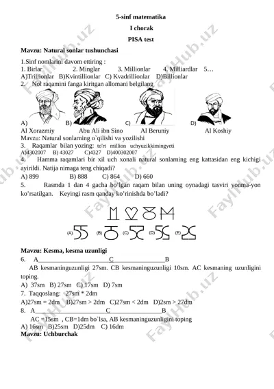pisa matematika 5-sinf umumiy — DOCX