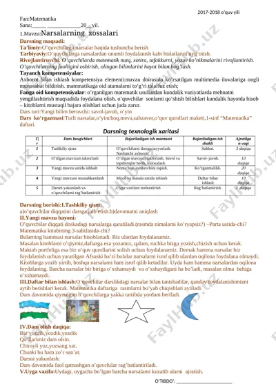 1-sinf matem konspekt — DOCX