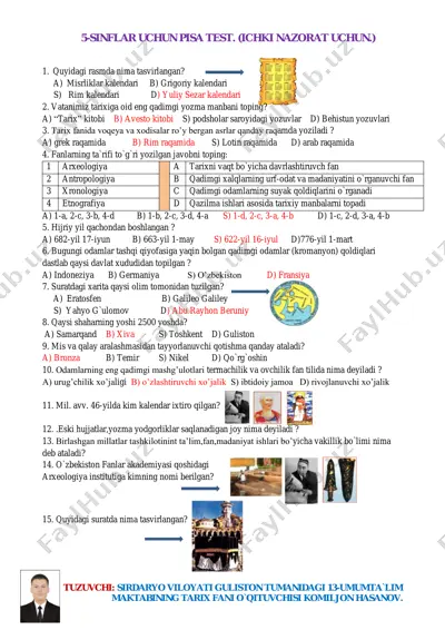 tarix 5-sinf pisa test — PDF