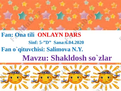 salimova n. online dars 5-sinf ona tili shakldosh so`zlar — PPTX