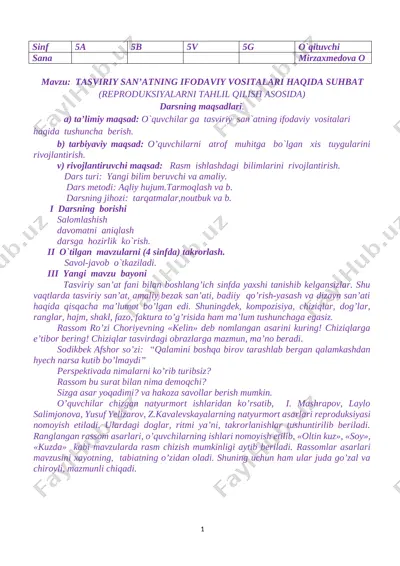 5-sinf tasviriy sanat 2019-2020 yillik konspekt to`liq — DOCX