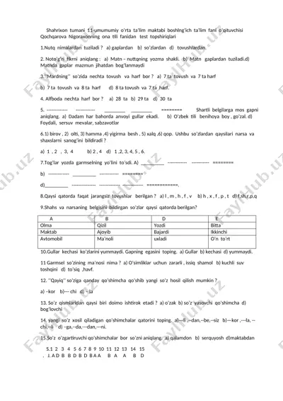 5- sinf ona tili pisa test — DOCX