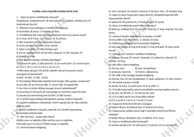 5-sinflar uchun kirish testi — DOCX