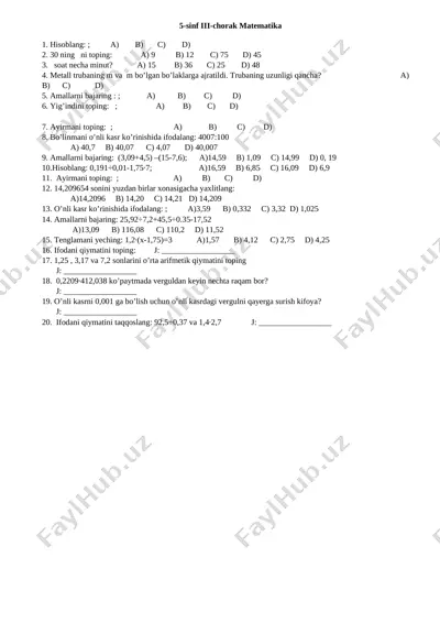 5-sinf 3-chorak 2 var — DOCX