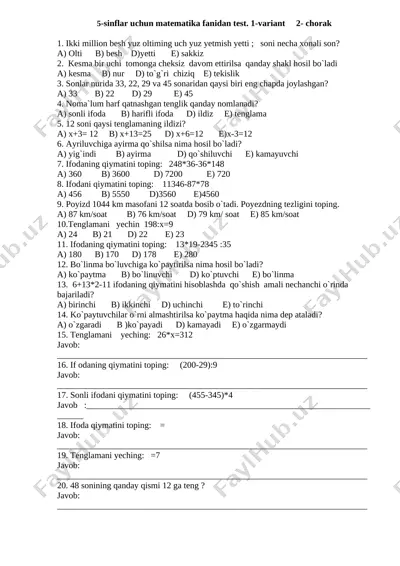 5-sinf 2-chorak_1 var — DOCX