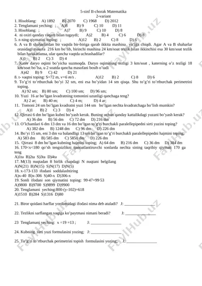 5-sinf 2-chorak 2 var — DOCX