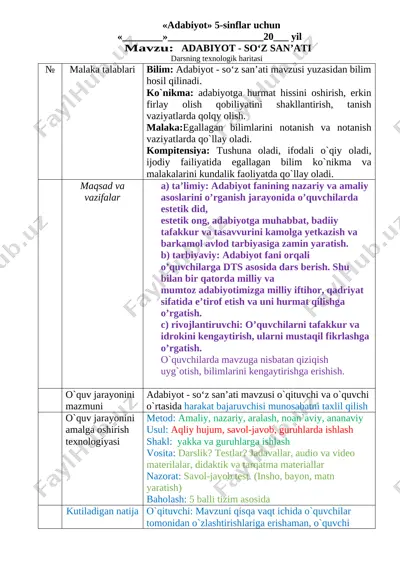 @yosh_ustozlar 5 sinf adabiyot konspekt — DOCX