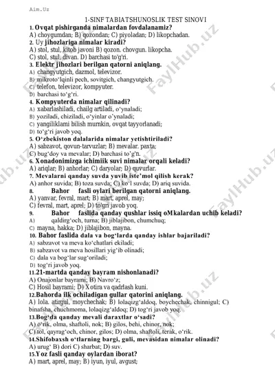 @talim_fidoiylari_kanali___1-sinf tabiat test — PDF