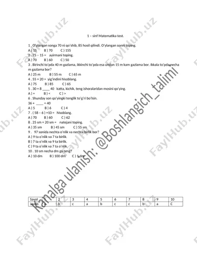 1 - sinf matematika test. 2 n — DOCX