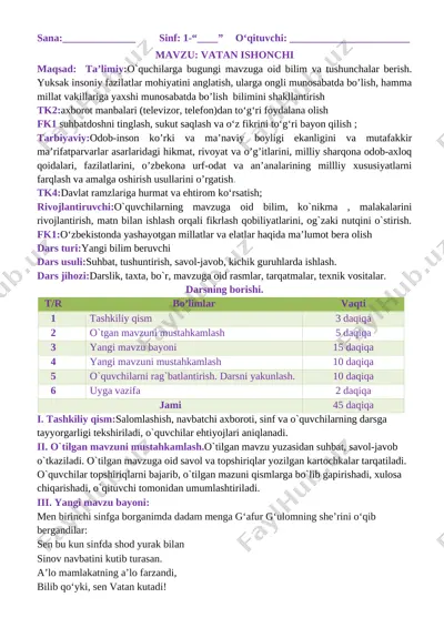1-sinf tarbiya — DOCX