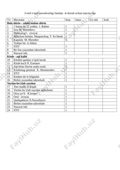 3-sinf reja 4-chorak — DOCX