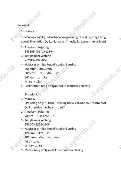 3-sinf matem ni 1-chorak — DOCX