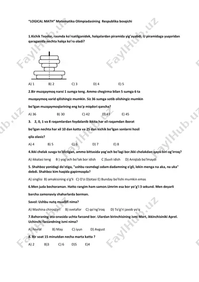 1, 2 va 3 sinflar uchun savollar — PDF