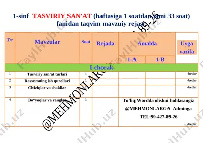 1-2-3-4 tasviriy sanat ish reja 2021 — DOCX