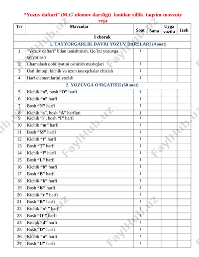 1-sinf ish reja 2019-2020 — DOCX