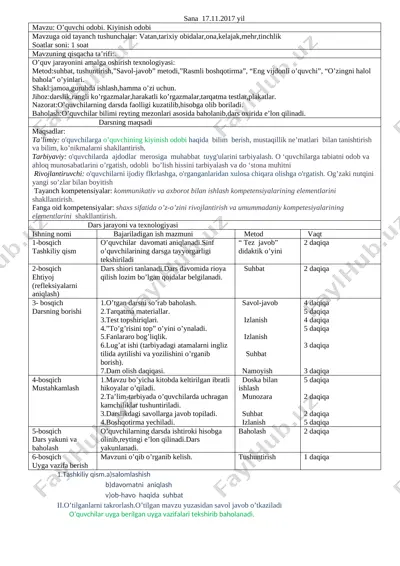 1-sinf odobnoma 2,3,4 chorak — DOCX