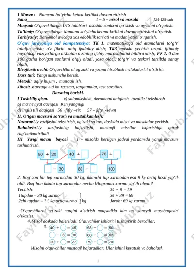 1-sinf matematika iv chorak — DOC