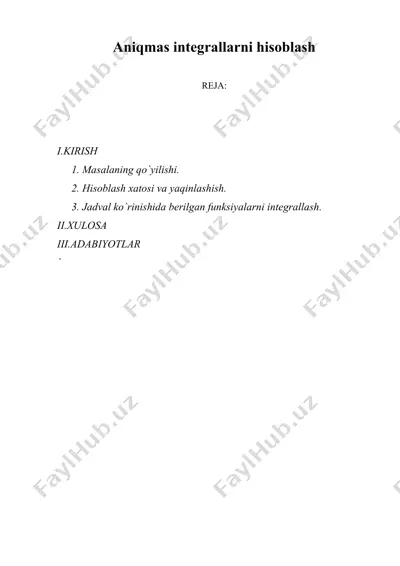  aniqmas integrallarni hisoblash — DOC